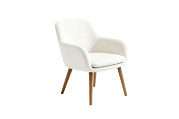 Modern white armchair with wooden legs for comfortable seating