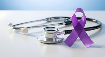 A medical stethoscope closeup on a pristine white surface, symbolizing diagnostics and care for a World Cancer Day health awareness concept.