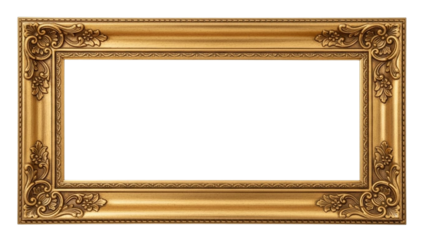Ornate gold picture frame with decorative corner accents and blank white space gold frame