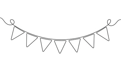 Minimalist hand-drawn bunting garland illustration with triangular flags on a string, perfect for celebration, decoration, party design and festive themes © Mushtaq