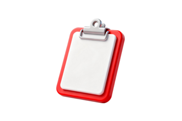 Red clipboard with blank white sheet for note taking