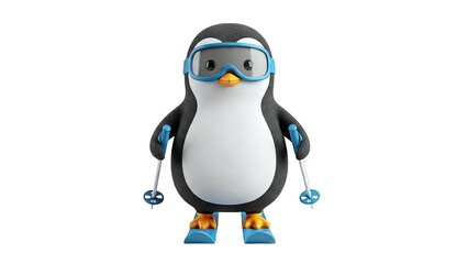Fototapeta premium Penguin Skiing with Goggles on White Background