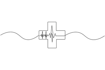 Healthcare heart cross continuous one line minimalist design vector
