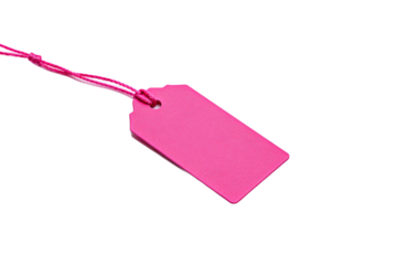 Pink tag with string for labeling and identification purposes