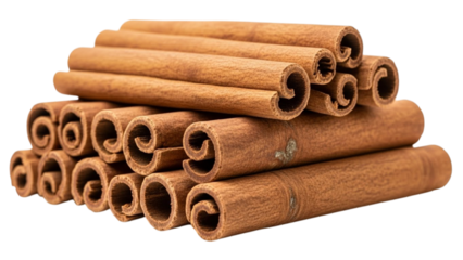 Stacked cinnamon sticks with rolled bark texture and warm brown tones spice