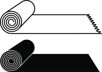 Minimalist rolled mat illustration, yoga fitness exercise mat design, simple outline and solid style, cad drawing flat vector illustration