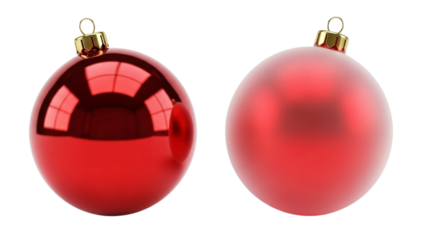Two red Christmas ornaments one shiny one matte with gold caps red ornament shiny ornament