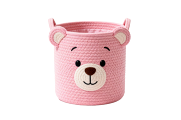 Cute pink bear shaped woven storage basket for home organization