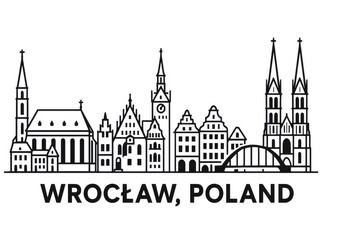 Fototapeta premium Wroclaw. Poland Panorama.black and white logo illustration