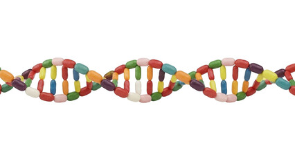 Colorful Jelly Bean DNA Double Helix Against Black Background deoxyribonucleic acid