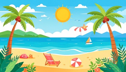 Tropical beach landscape illustration