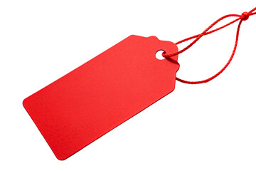 Red rectangular tag with red string for labeling items