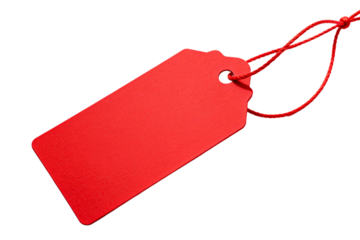 Red rectangular tag with red string for labeling items