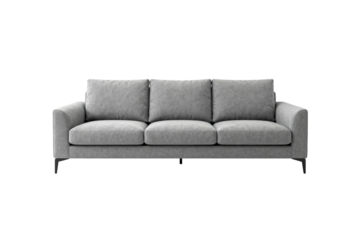 Modern three-seat sofa with soft gray fabric for comfortable living room