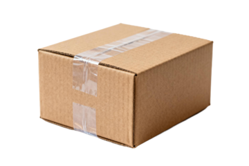 Brown cardboard box with clear adhesive tape for packaging