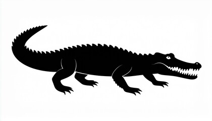 Fototapeta premium Crocodile silhouette vector with sharp teeth and bold solid shape, clean minimal design ideal for logos, wildlife icons, reptile graphics and branding elements. 