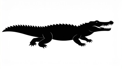 Fototapeta premium Crocodile silhouette vector with sharp teeth and bold solid shape, clean minimal design ideal for logos, wildlife icons, reptile graphics and branding elements. 