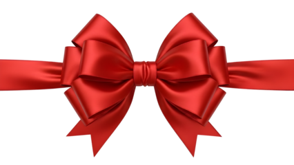 Red satin ribbon bow isolated on white background