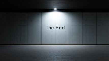 A minimalistic image showing a wall with the words The End. The stark lighting creates a dramatic effect. This style captures a sense of conclusion and finality. AI