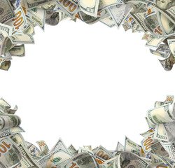 Hundred-dollar bills forming a frame, isolated on transparent cutout background