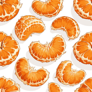 Create a kinds of deferent realistic Bright orange mandarin segments are peeled and separated, showcasing their natural texture as a fresh, vector art with white background.