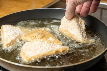 Crispy breaded cheese in the pan