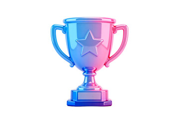 A shiny colorful trophy cup with a star emblem on it