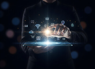 Digital future: A close-up shot, memberikan ringkasan yang jelas dan menarik pada gambar interactive technology.