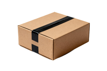 Cardboard box with black tape for shipping and packaging