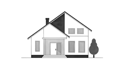Simple Line Illustration of a Family Home with Dark Pitched Roof