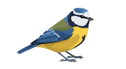 Blue Tit Bird Illustration Isolated on White Background.