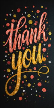 Hand drawn thank you lettering on black background