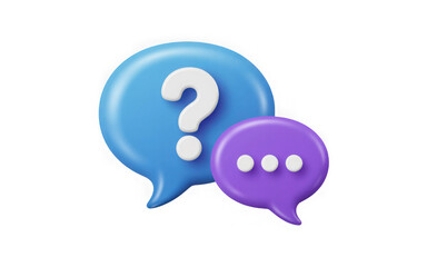 Question mark and typing chat bubbles 3d illustration design. 3d illustration. PNG with transparent background