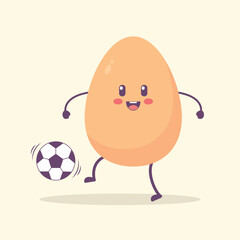 Cute Egg Character Playing Soccer – Kawaii Vector