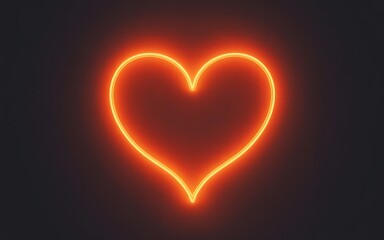 Glowing orange neon heart shape on a dark black background