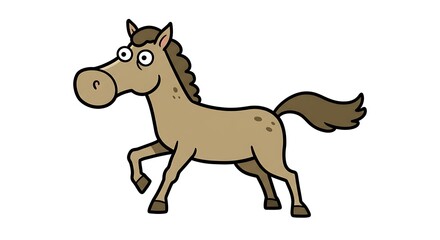 Fototapeta premium Cartoon Horse Running with Big Eyes and Brown Mane.