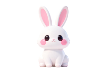 Cute white rabbit with big ears and pink cheeks