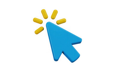 Blue 3d cursor icon pointing and clicking, digital interaction. 3d illustration. PNG with transparent background