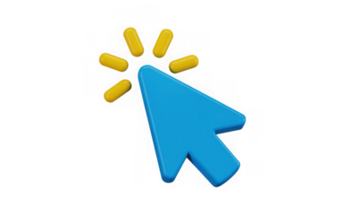 Blue 3d cursor icon pointing and clicking, digital interaction. 3d illustration. PNG with transparent background