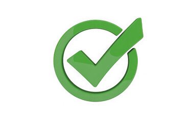 Green 3d glossy check mark icon in a circle, representing approval. 3d illustration. PNG with transparent background