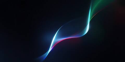 Dark navy blue cyan teal gradient wave abstract background. Smooth ombre transition light curve. Bright glow shimmer neon light beam. Futuristic energy line. Noise grain texture blur effect