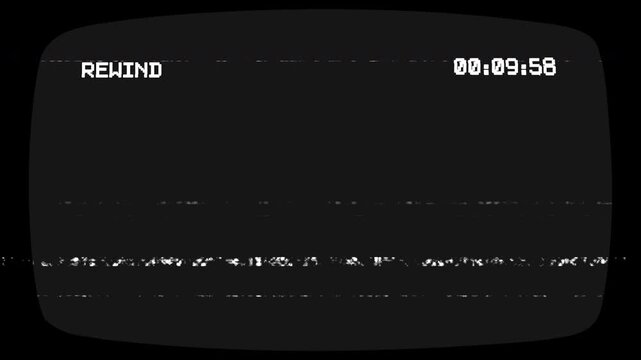 Rewind VHS animation rewind VHS video tape screen on black background. Rewind VHS with Distortion Noise. 4K Video
