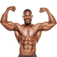 Black Man Body Builder Showing Muscles on Transparent Background
