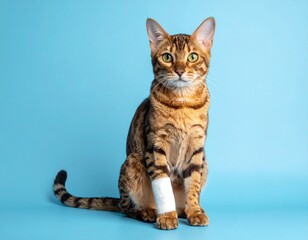 cat with bandage going to the vet 