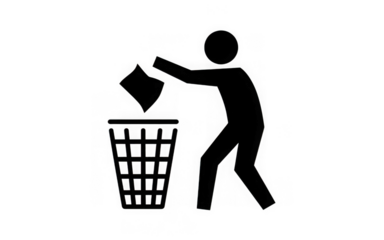 Pictogram of a person throwing trash into a waste bin icon graphic . 3d illustration. PNG with transparent background