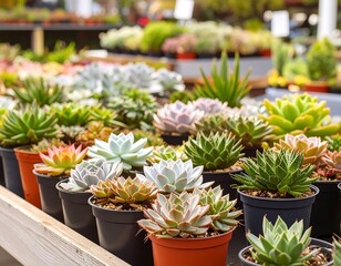Succulents in various pots