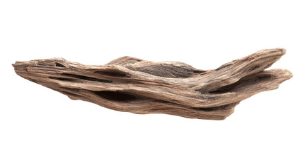 Weathered driftwood piece presenting natural texture and gnarled shapes, perfect for aquatic decor or rustic styling, isolated on a transparent background