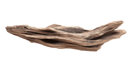 Weathered driftwood piece presenting natural texture and gnarled shapes, perfect for aquatic decor or rustic styling, isolated on a transparent background