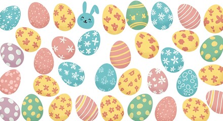 Festive Easter Egg Collection with Bunny Head, Spring Holiday Celebration.