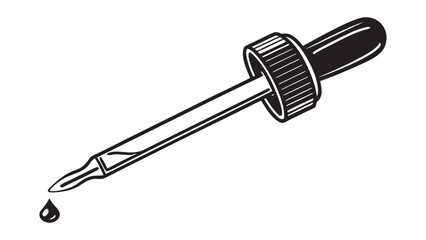 Hand drawn illustration of a glass dropper with a single drop of liquid falling from its tip